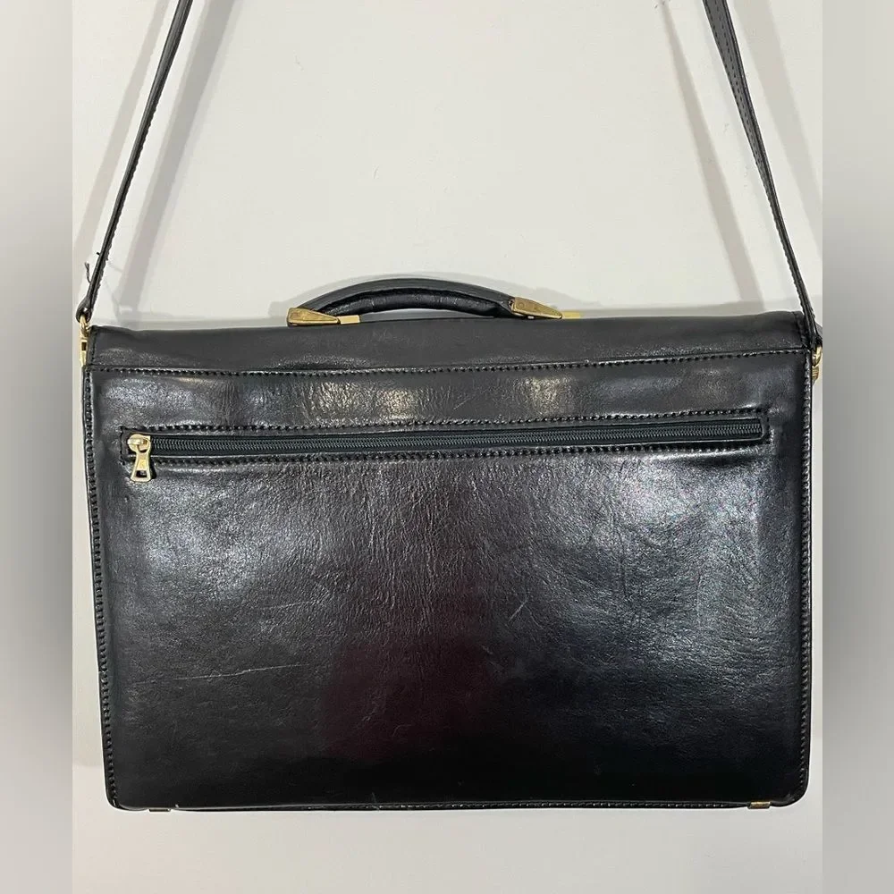 Vintage Trento Briefcase Black Leather Messenger Satchel Bag Carry Handle Strap‎